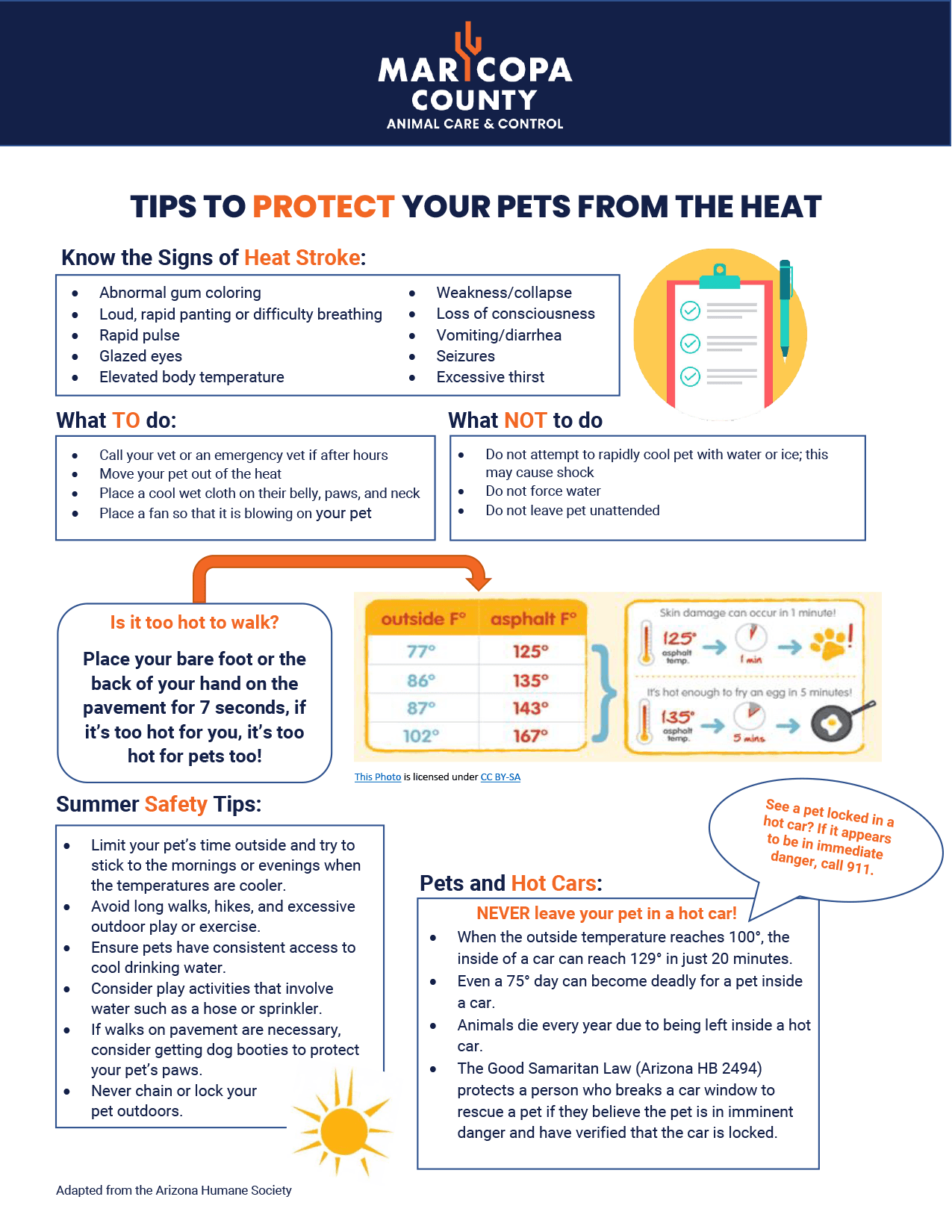 Informational photo showing how to protect your pet from the heat
