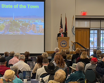 Mayor speaking at 2025 state of the town