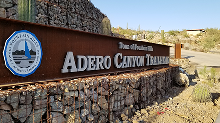 ADERO trailhead sign at the Adero Canyon in Fountain Hills.